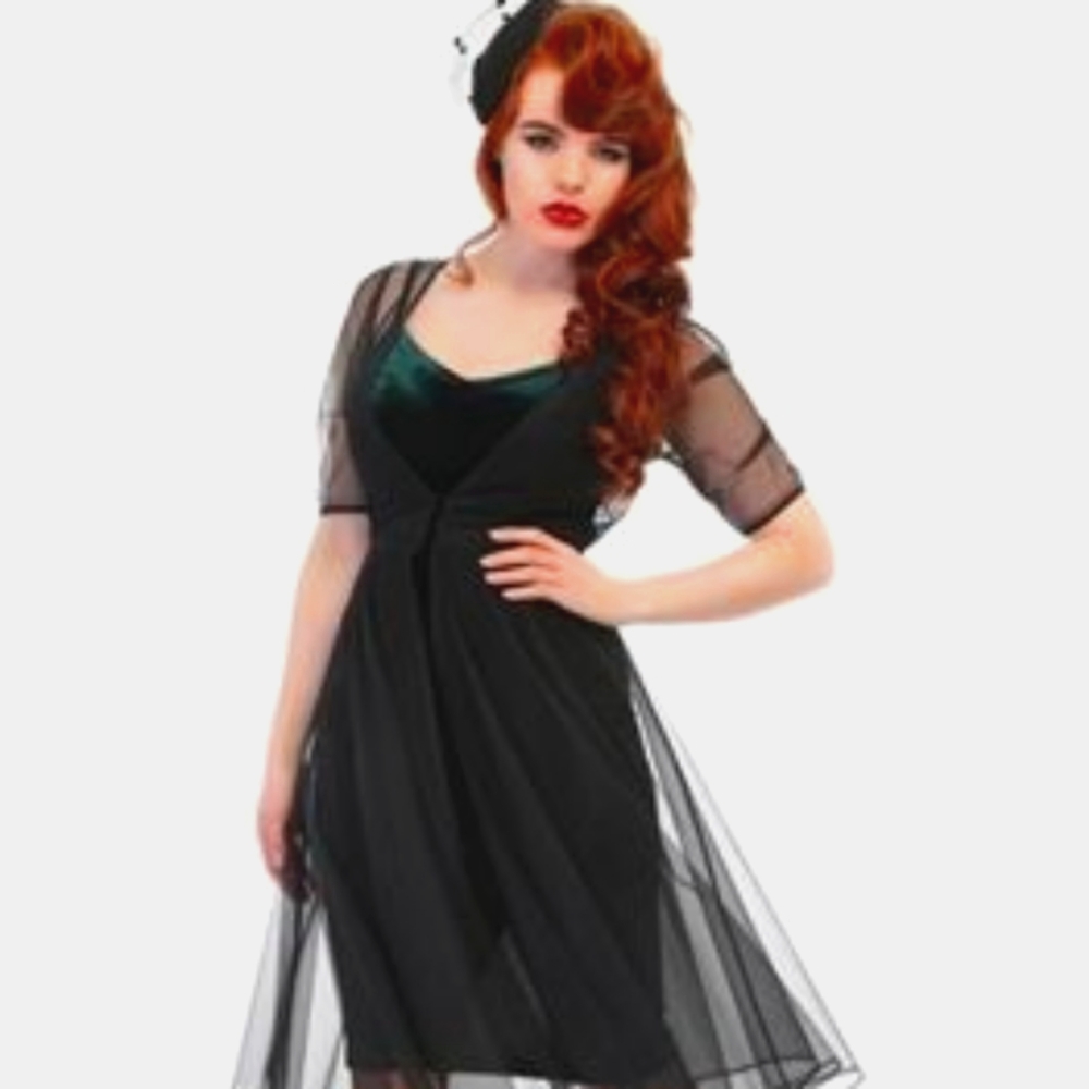 Collectif Clothing The Ashleeta Sheer Swing Dress in Black